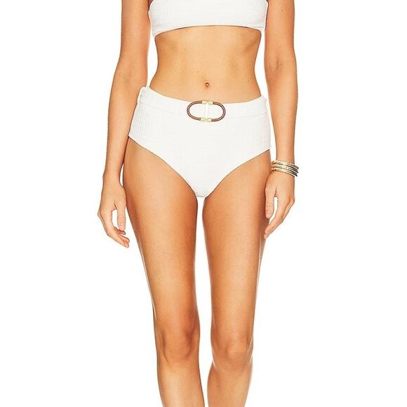 Zimmermann Alight Textured Ribbed Swim Bikini Bottom Belted Waist Ivory Size 2 - Picture 1 of 11